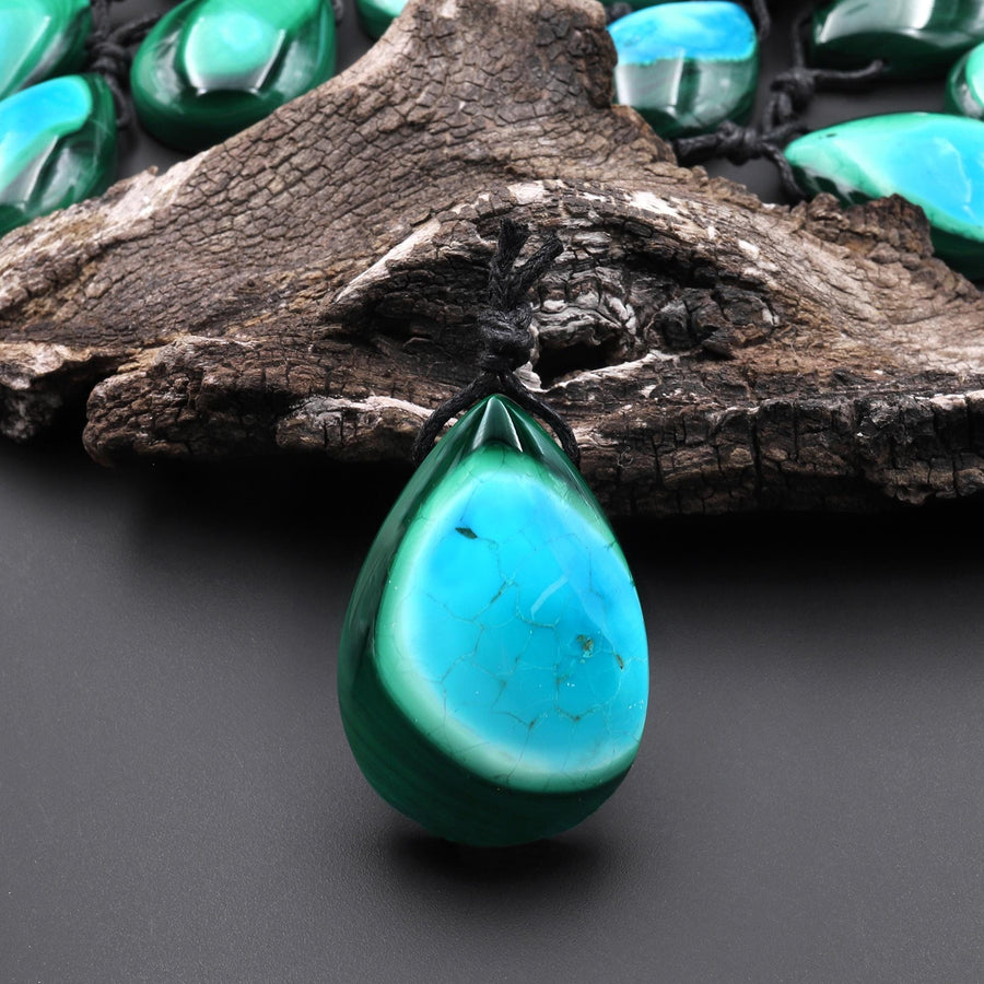 Extremely Rare Natural Blue Chrysocolla Green Malachite Top Side Drilled Gemstone Teardrop Pendant A9