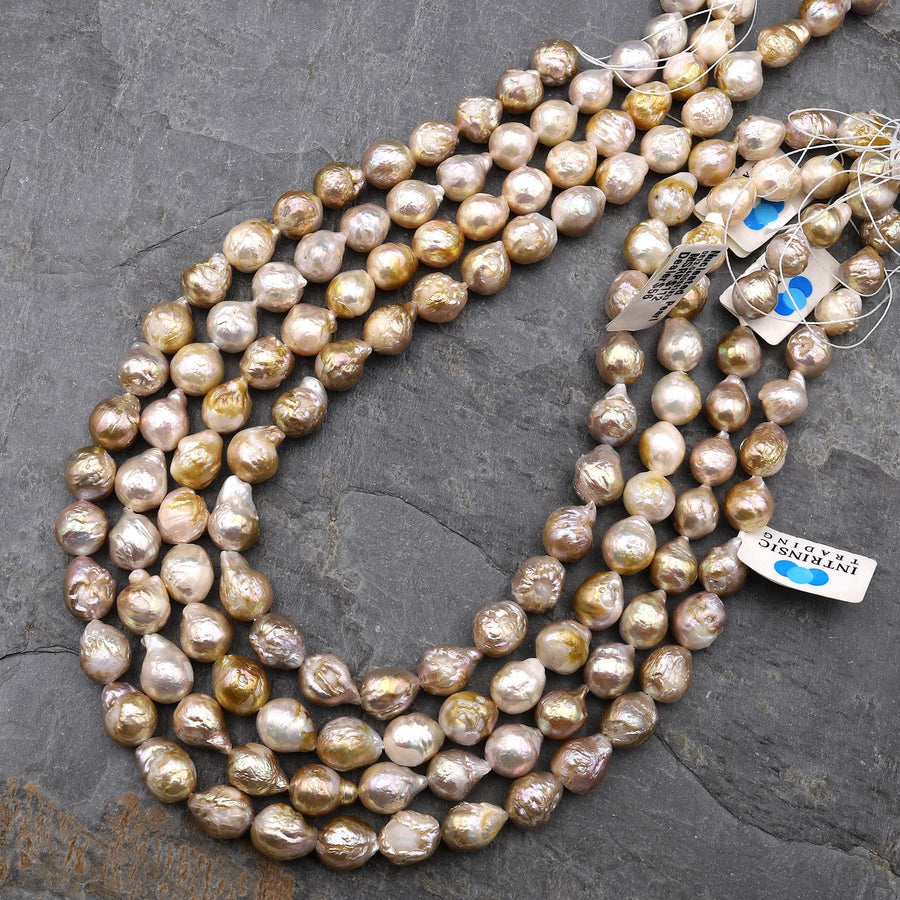 Genuine Freshwater Pearl Ming Fireball Flameball Gold Mauve 15.5" Strand