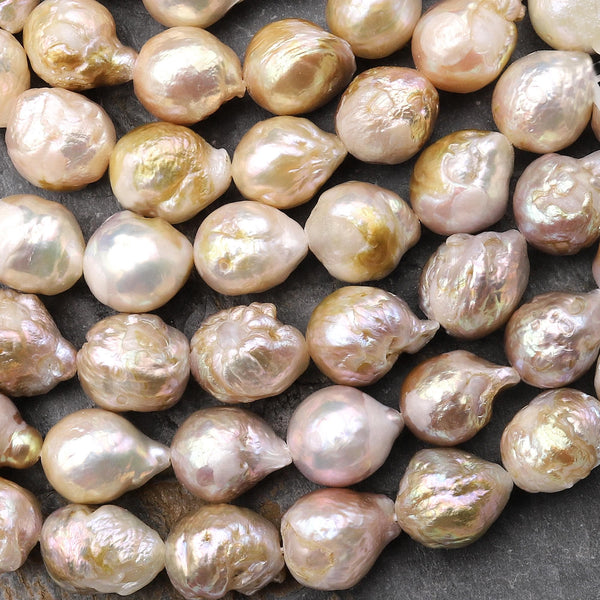 Genuine Freshwater Pearl Ming Fireball Flameball Gold Mauve 15.5" Strand