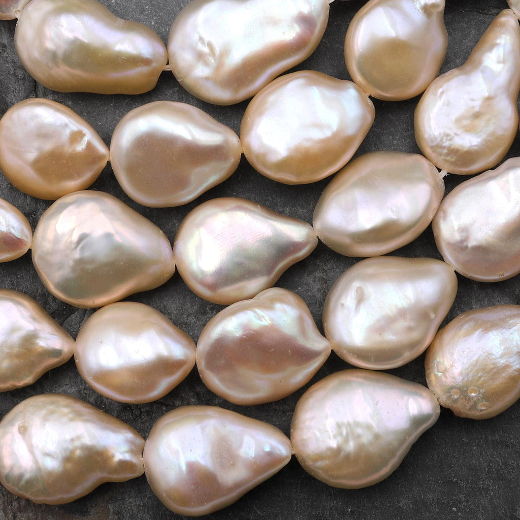 Natural Coin Pearl Iridescent Soft Peach High Quality Real Genuine Freshwater Pearl Beads 15.5" Strand