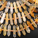 Natural Golden Healer Quartz Double Terminated Point Beads Center Drilled Gemstone 15" Strand