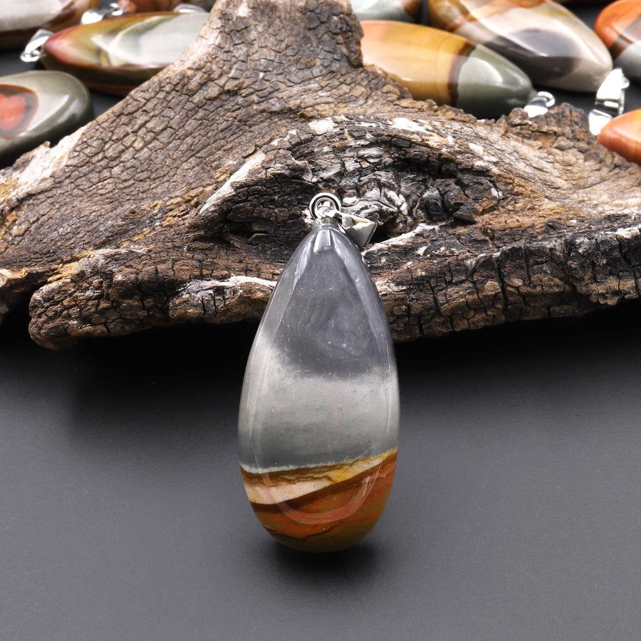 Natural Polychrome Jasper Aka Landscape Ocean Jasper Teardrop Pendant