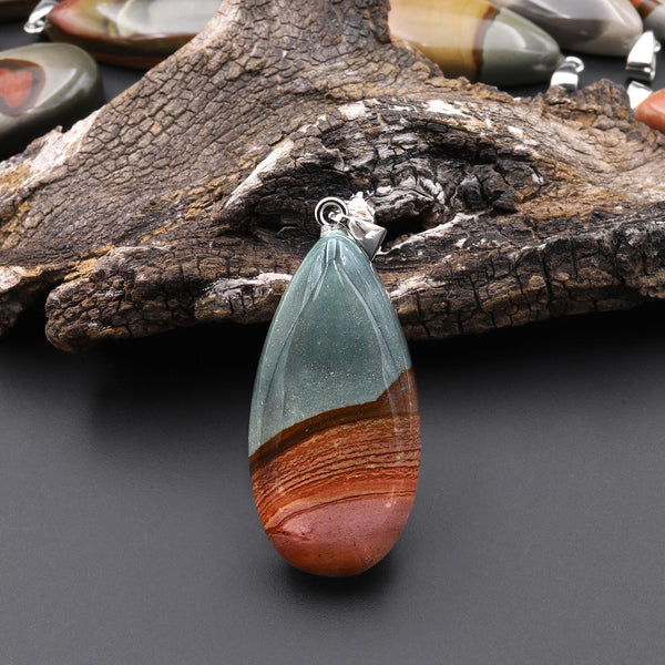 Natural Polychrome Jasper Aka Landscape Ocean Jasper Teardrop Pendant A3