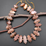 Natural Peach Moonstone Faceted Double Terminated Point Beads Center Drilled Gemstone 15.5" Strand