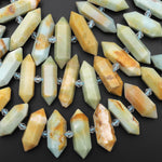 Faceted Double Terminated Natural Green Blue Yellow Amazonite Long Points Center Drilled Gemstone Beads 15.5" Strand