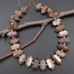 Natural Smoky Mauve Peach Moonstone Faceted Double Terminated Point Beads Center Drilled Gemstone 15.5" Strand