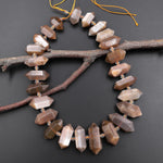 Natural Smoky Mauve Peach Moonstone Faceted Double Terminated Point Beads Center Drilled Gemstone 15.5" Strand