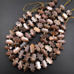 Natural Smoky Mauve Peach Moonstone Faceted Double Terminated Point Beads Center Drilled Gemstone 15.5" Strand