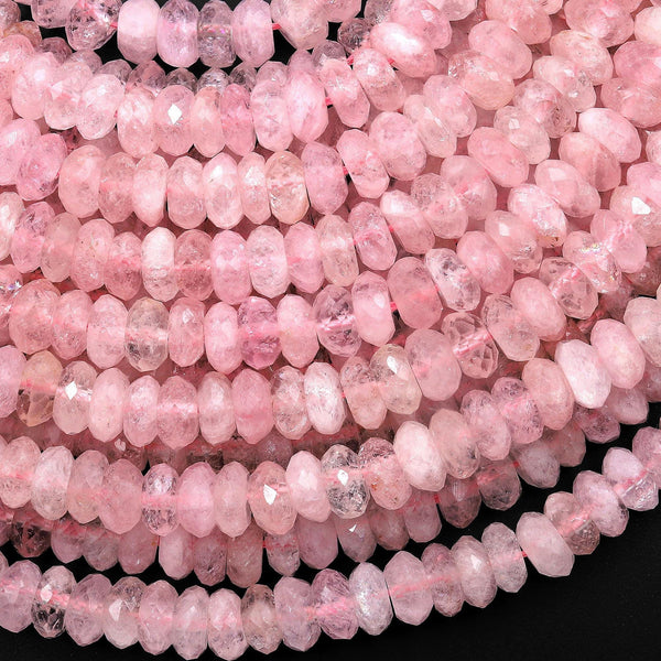 AAA Faceted Natural Pink Morganite Aquamarine Beryl Rondelle Beads 7mm 8mm 10mm 15.5" Strand