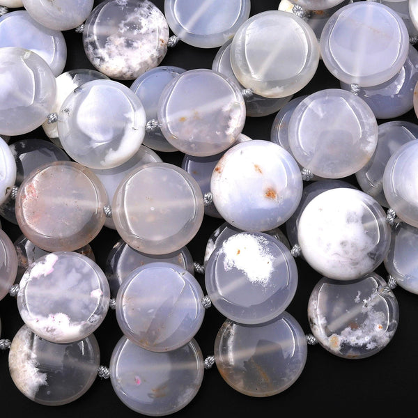 Rare Natural Angel Chalcedony Beads 20mm Smooth Coin Beads Translucent Gemstone 15.5" Strand