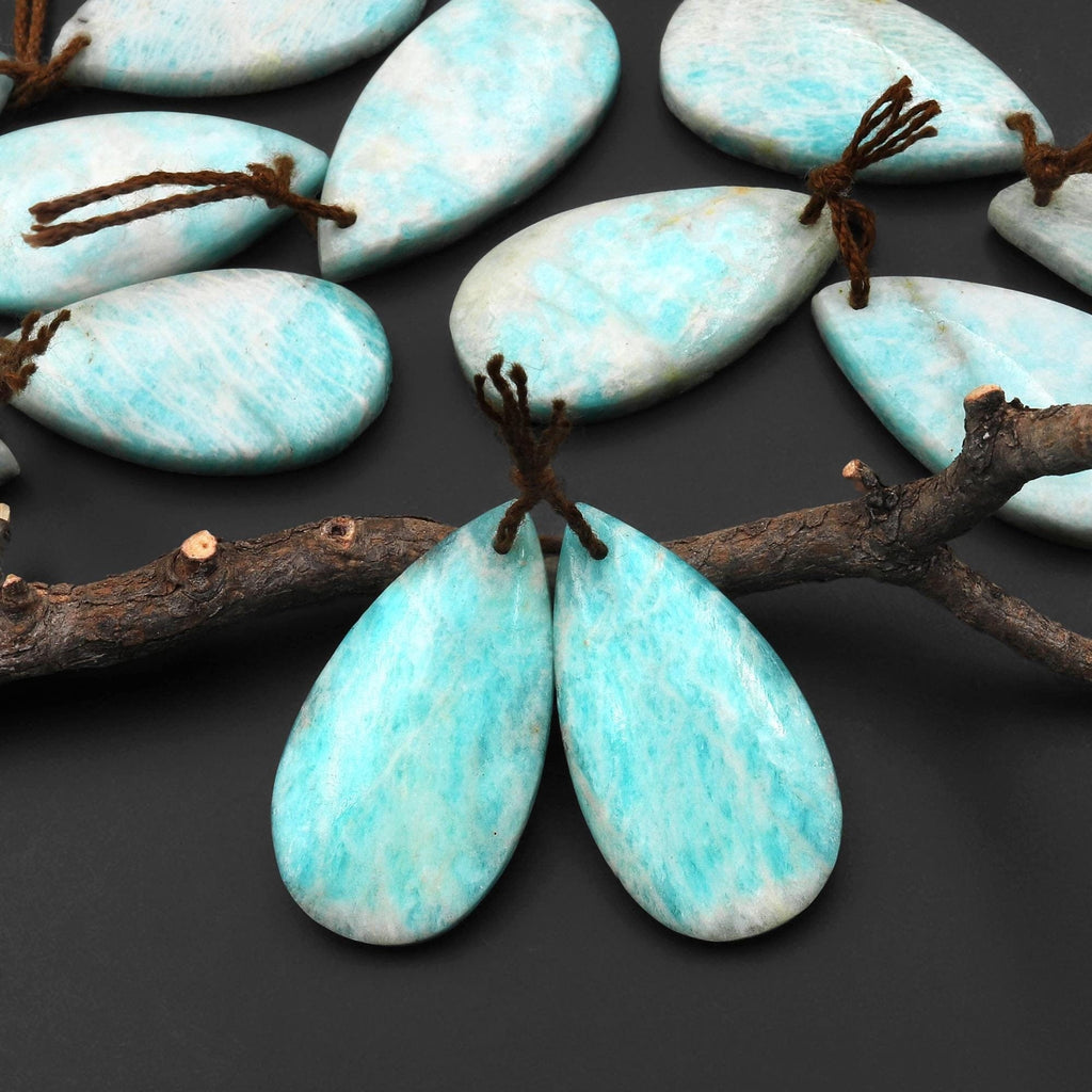 Natural Madagascar Amazonite Teardrop Earring Pair Drilled Matched Gemstone Beads A1