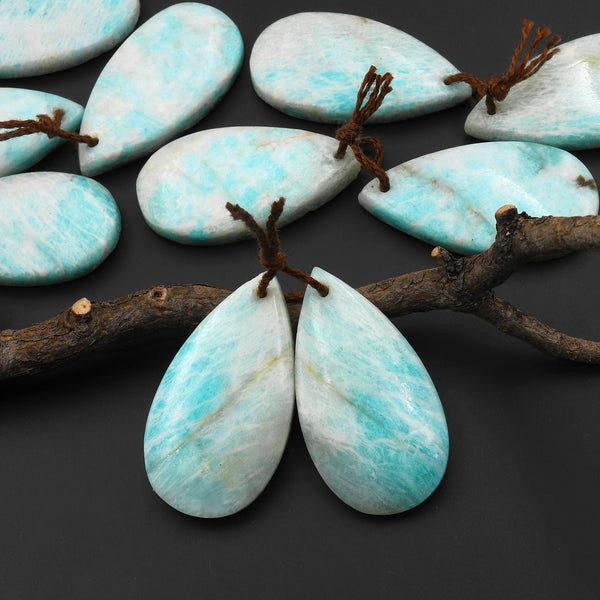 Natural Madagascar Amazonite Teardrop Earring Pair Drilled Matched Gemstone Beads A3