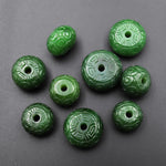 Hand Carved Natural Canadian Green Jade Gemstone Focal Rondelle Bead Large 2mm Drill Hole