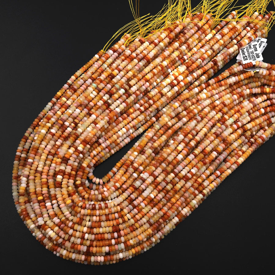 Faceted Genuine Natural Orange Yellow Burma Jade 4mm Thin Rondelle Beads Gemstone 15.5" Strand