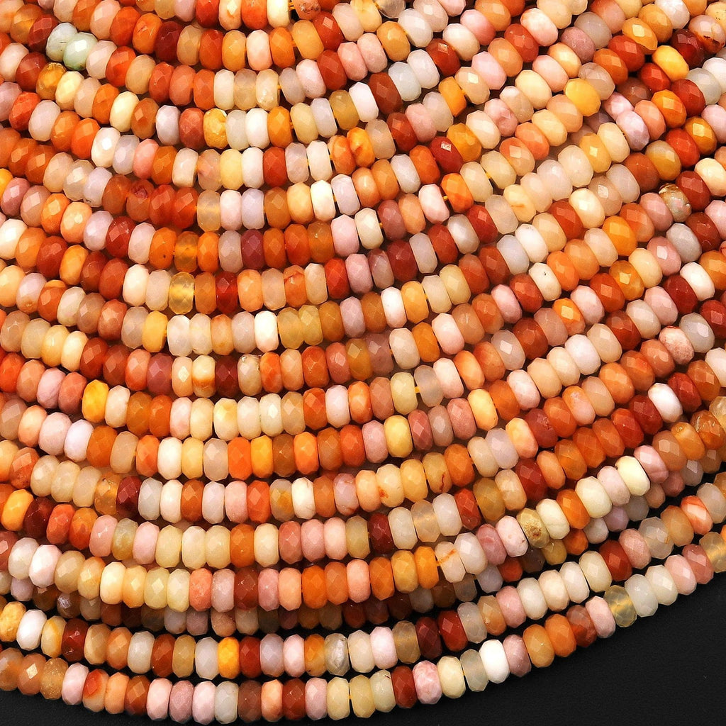 Faceted Genuine Natural Orange Yellow Burma Jade 4mm Thin Rondelle Beads Gemstone 15.5" Strand