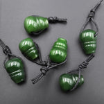 Natural Gemstone Guru Beads Three Holes T-Bead Mala Making Green Canadian Jade