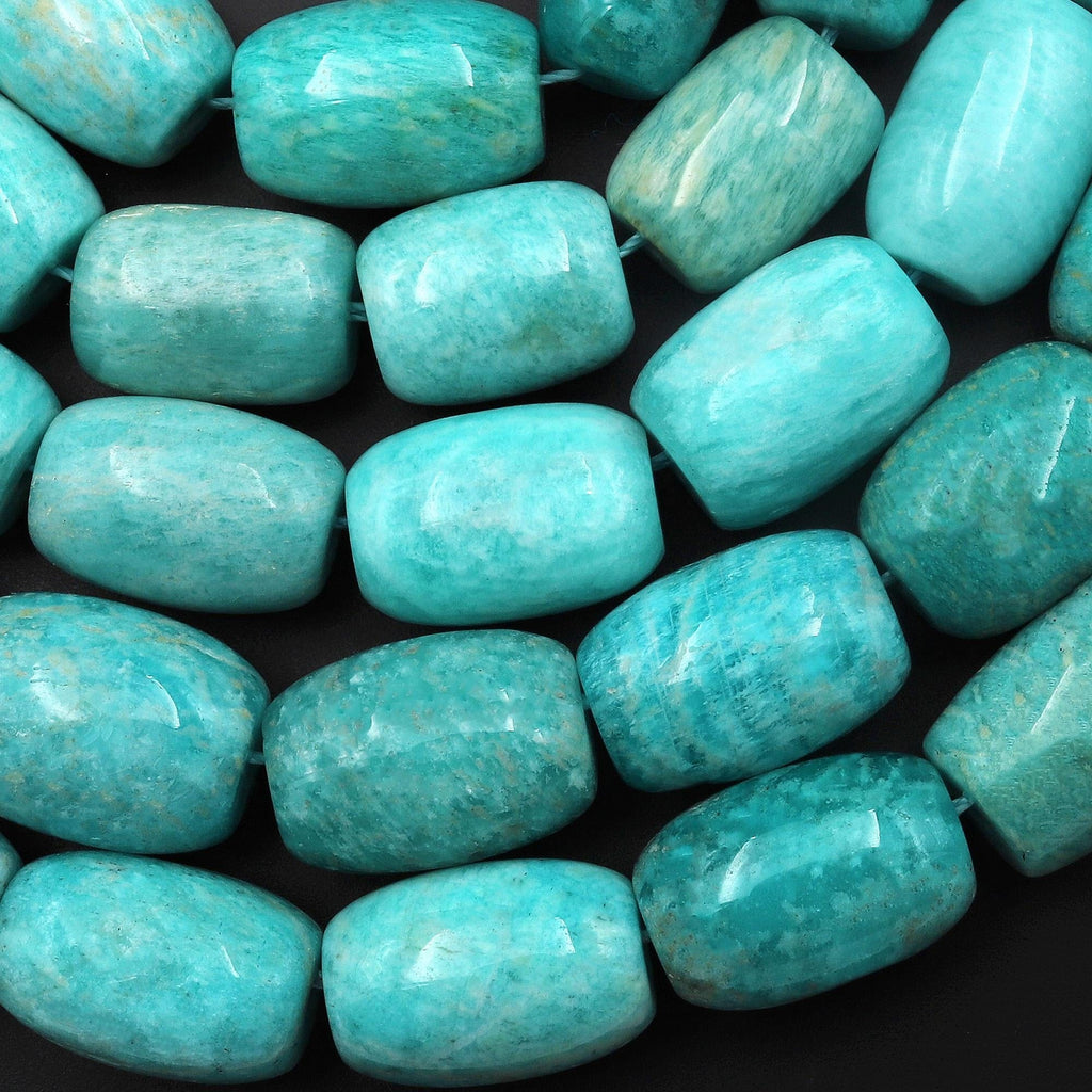 Large Hole Beads Natural Peruvian Amazonite Smooth Barrel Drum Beads 2mm Drill