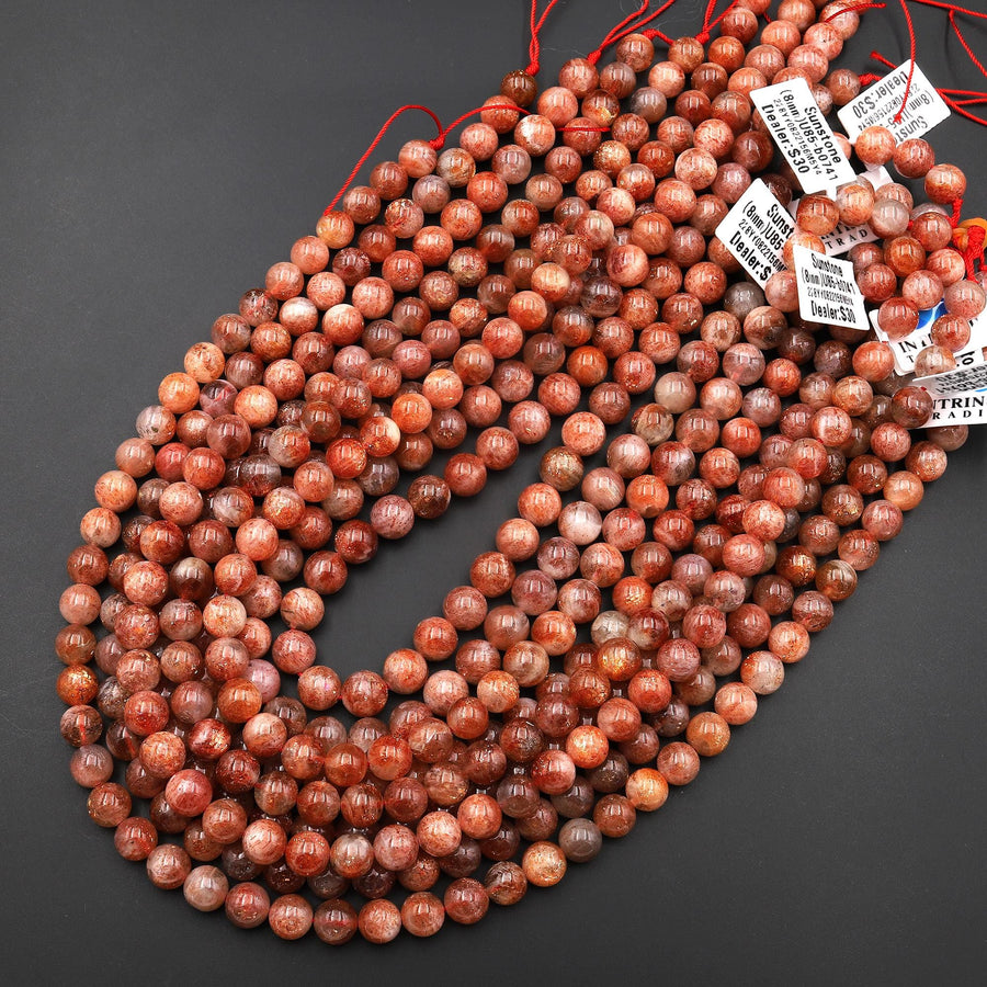 AAA Natural Sunstone Round Beads 6mm 8mm Feldspar Orange Gemstone 15.5" Strand