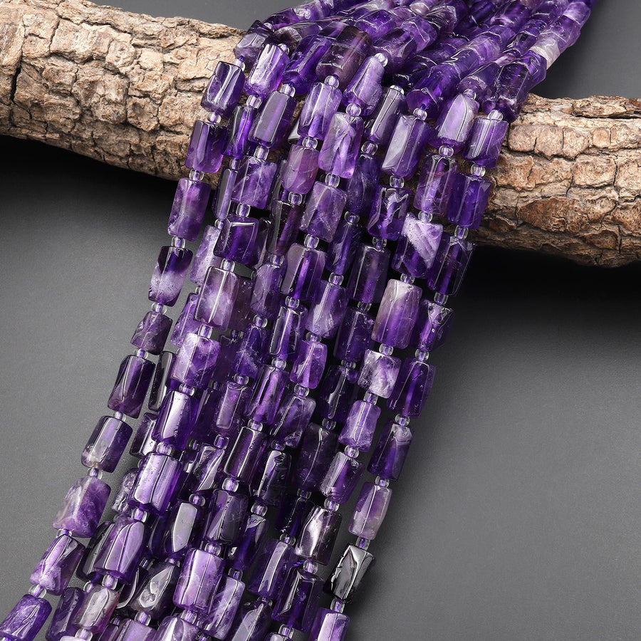 Gemmy Translucent Natural Purple Amethyst Smooth Tube Beads 15.5" Strand