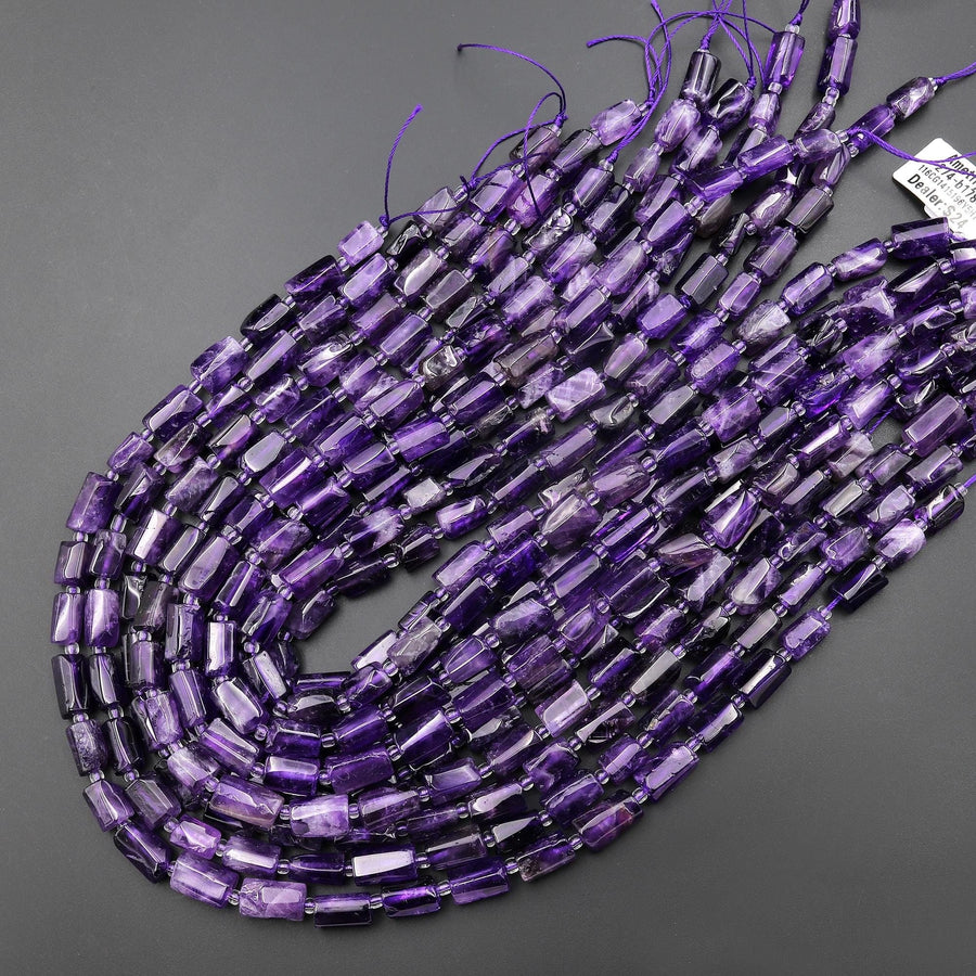 Gemmy Translucent Natural Purple Amethyst Smooth Tube Beads 15.5" Strand