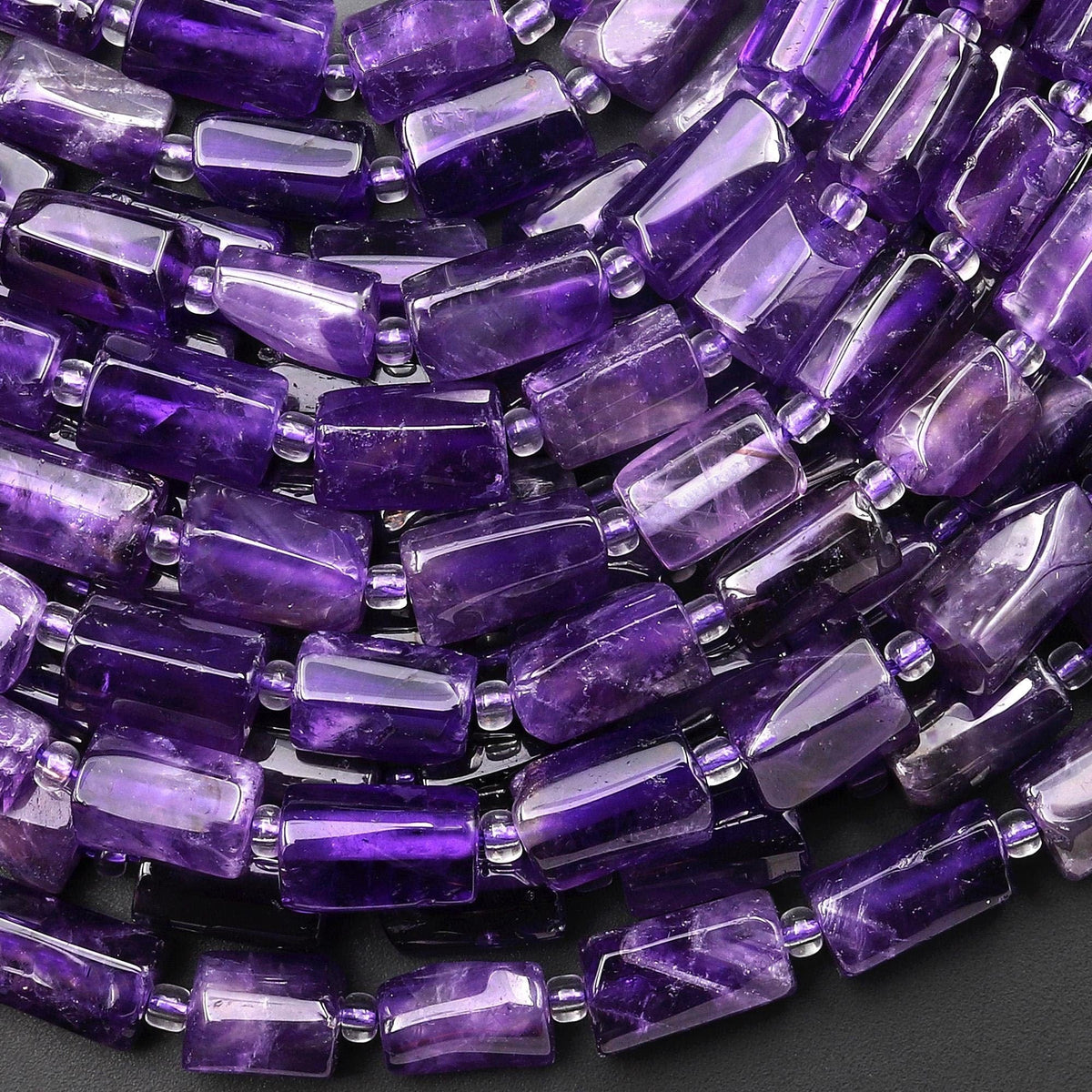Translucent Amythyst Gemmy Translucent Natural Purple Amethyst Smooth Tube Beads 15.5
