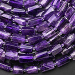 Gemmy Translucent Natural Purple Amethyst Smooth Tube Beads 15.5" Strand