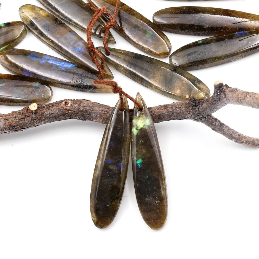 Natural Labradorite Teardrop Pair Drilled Matched Natural Gemstone Beads Pair