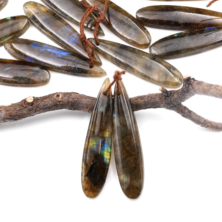 Natural Labradorite Teardrop Pair Drilled Matched Natural Gemstone Beads Pair