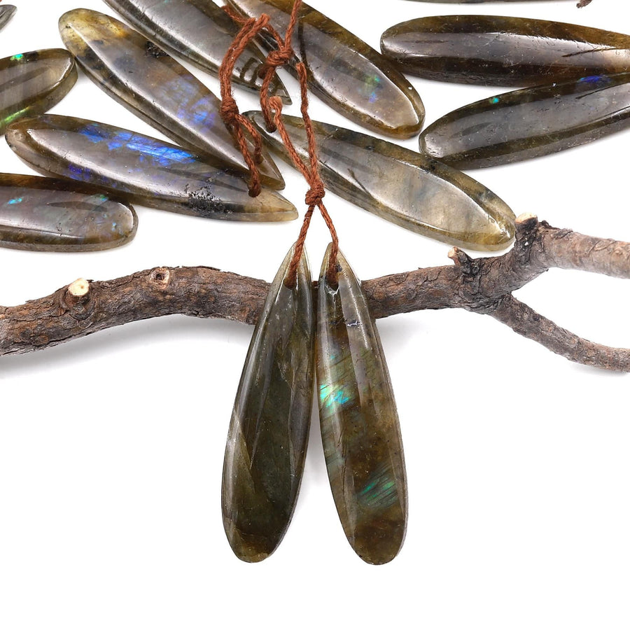 Natural Labradorite Teardrop Pair Drilled Matched Natural Gemstone Beads Pair