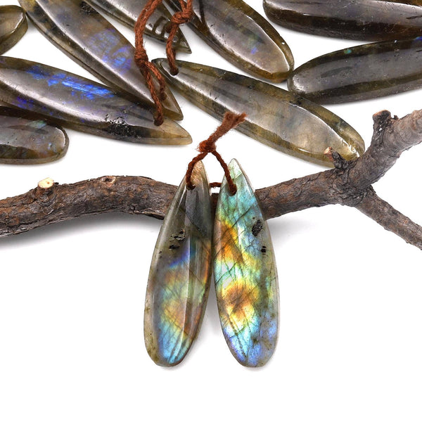 Natural Labradorite Teardrop Pair Drilled Matched Natural Gemstone Beads Pair A5