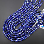 Natural Blue Lapis Smooth Rondelle Beads 8mm 10mm White Calcite Matrix 15.5" Strand