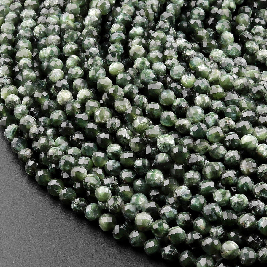 AAA Natural Green Seraphinite Faceted Round Beads 2mm 3mm 4mm 5mmGemstone From Russia 15.5" Strand