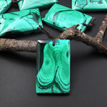 Natural Light Green Malachite Pendant Rectangle Focal Gemstone Bead