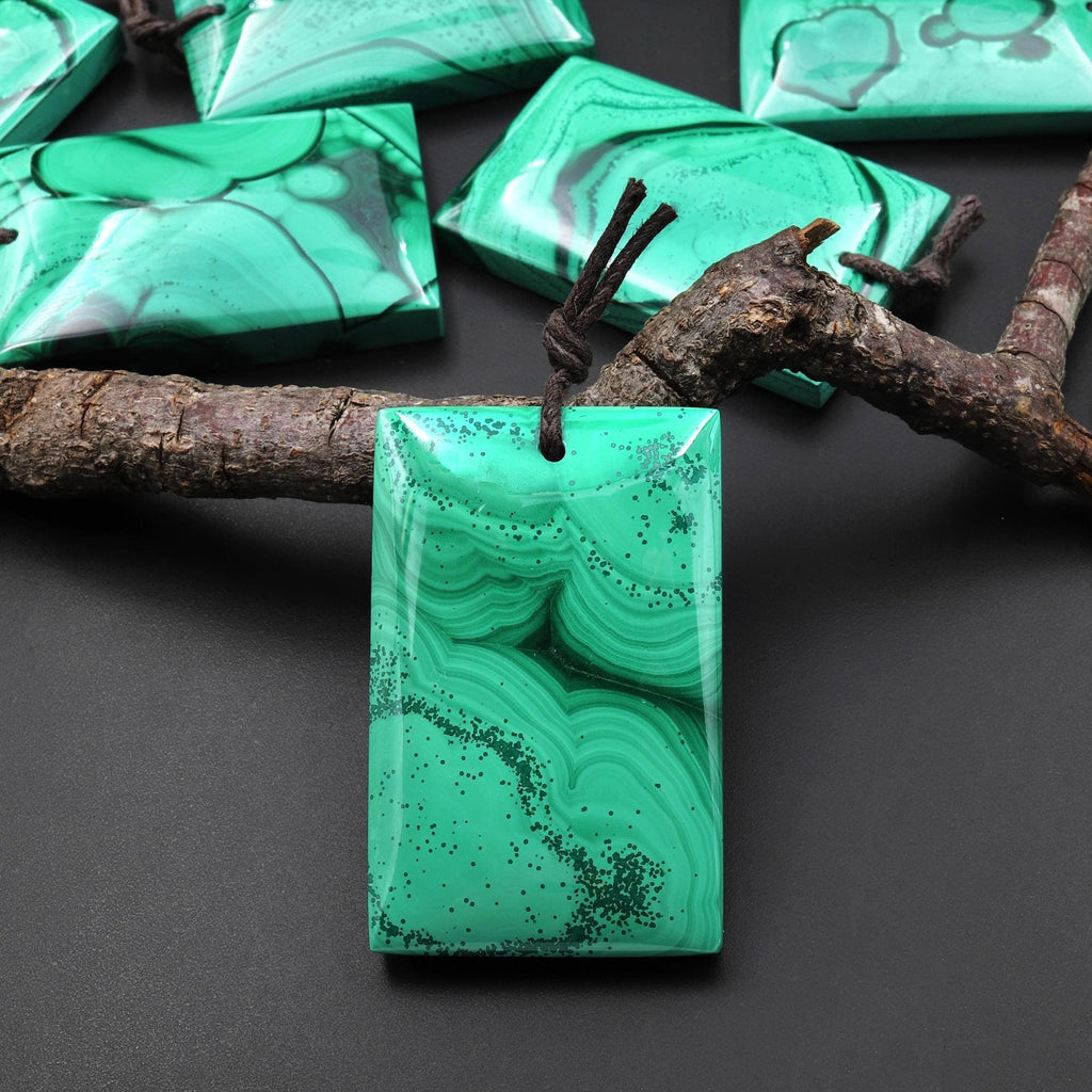 Natural Light Green Malachite Pendant Rectangle Focal Gemstone Bead A1