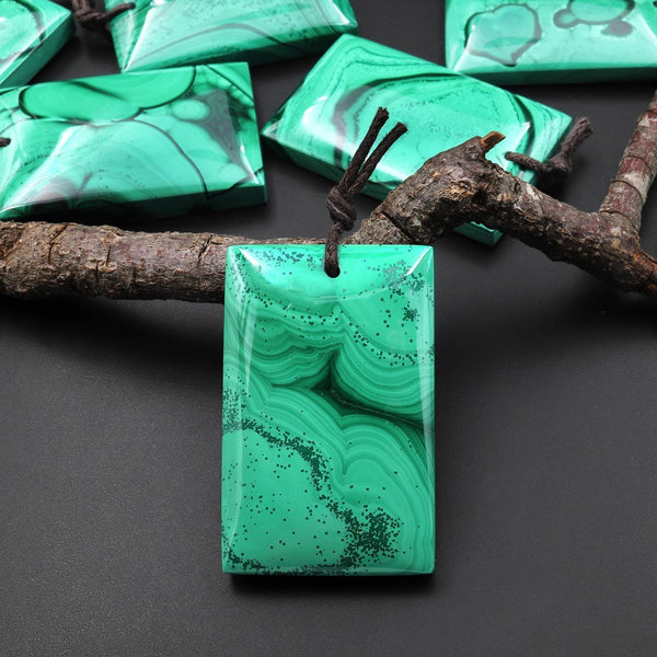 Natural Light Green Malachite Pendant Rectangle Focal Gemstone Bead A1