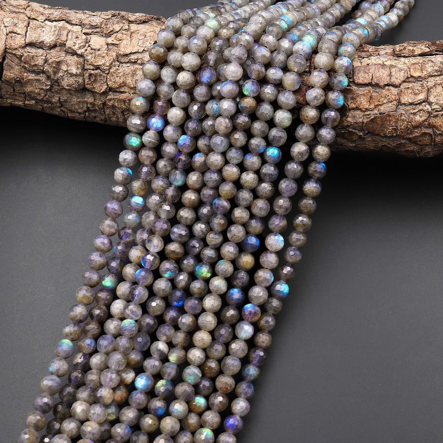 Faceted Natural Labradorite 6mm Gemstone Round Beads 15.5" Strand