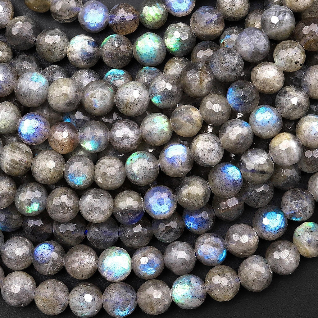 Faceted Natural Labradorite 6mm Gemstone Round Beads 15.5" Strand