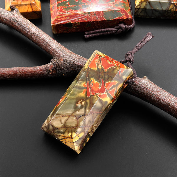 Natural Red Creek Jasper Rectangle Tile Pendant Mahjong Style Faceted Edges Aka Multicolor Picasso Jasper