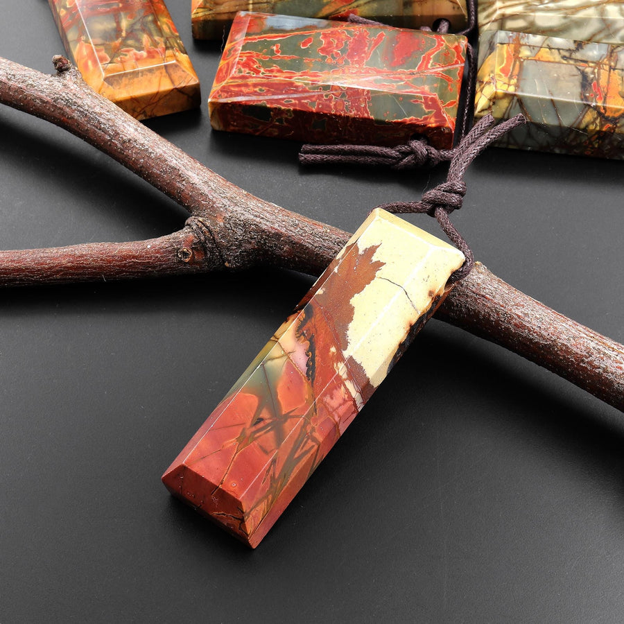 Natural Red Creek Jasper Rectangle Tile Pendant Mahjong Style Faceted Edges Aka Multicolor Picasso Jasper