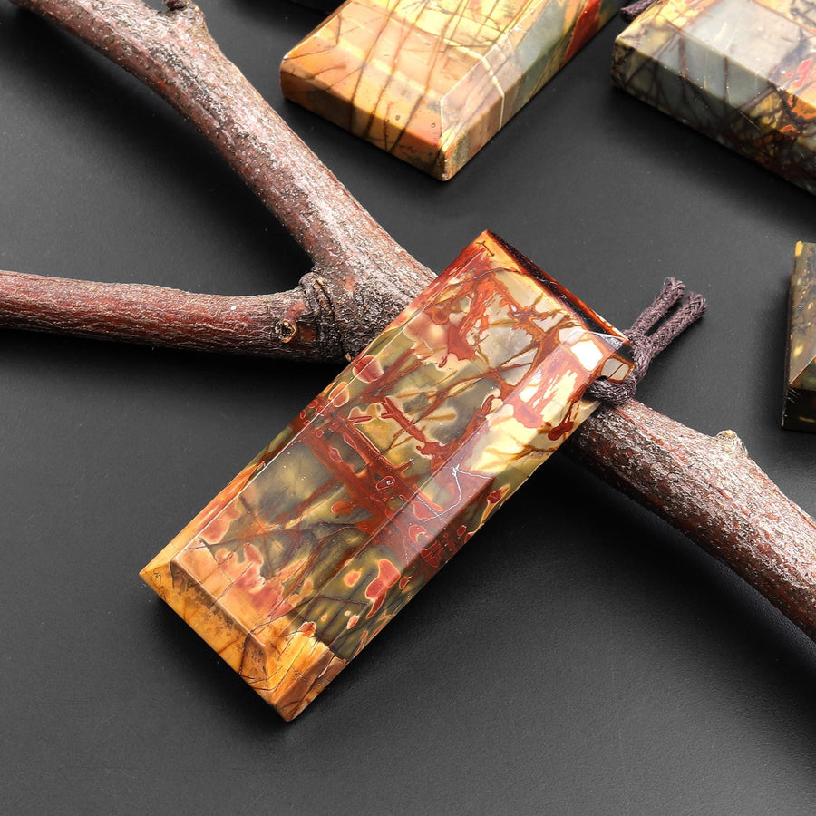 Natural Red Creek Jasper Rectangle Tile Pendant Mahjong Style Faceted Edges Aka Multicolor Picasso Jasper A8