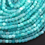 AAA Natural Peruvian Blue Amazonite Faceted 4mm Cube Square Beads Translucent Gemstone 15.5" Strand