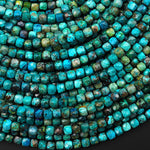 Faceted Natural Arizona Chrysocolla 4mm Cube Gemstone Beads 15.5" Strand