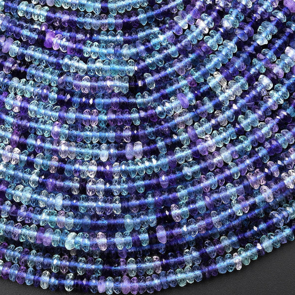 AAA Natural Blue Purple Fluorite Faceted 4mm Thin Rondelle Beads 15.5" Strand