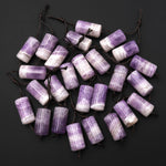 Natural Light Purple Rainbow Amethyst Earring Pair Matched Cylinder Tube 20mm Gemstone Beads