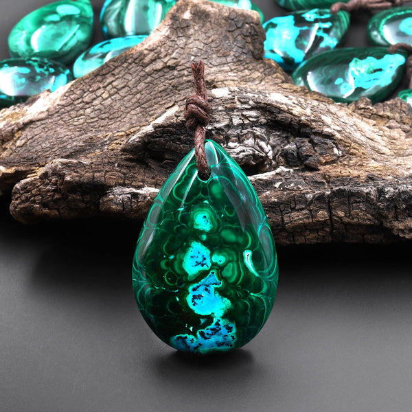Rare Natural Hybrid Gemstone Blue Chrysocolla Green Malachite Side Drilled Teardrop Pendant A7