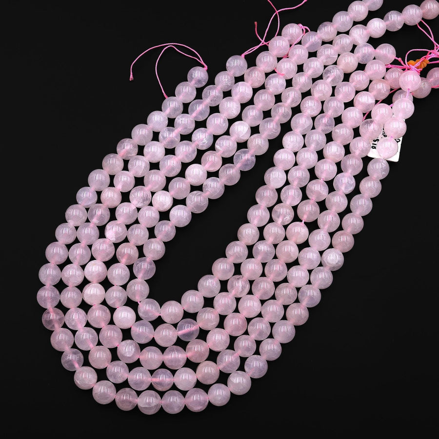 Icy Natural Pink Madagascar Rose Quartz 10mm Round Beads B1103 15.5" Strand