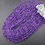 AAA Faceted Natural Purple Amethyst 3mm 4mm Beads Energy Prism Double Point Shape 15.5" Strand