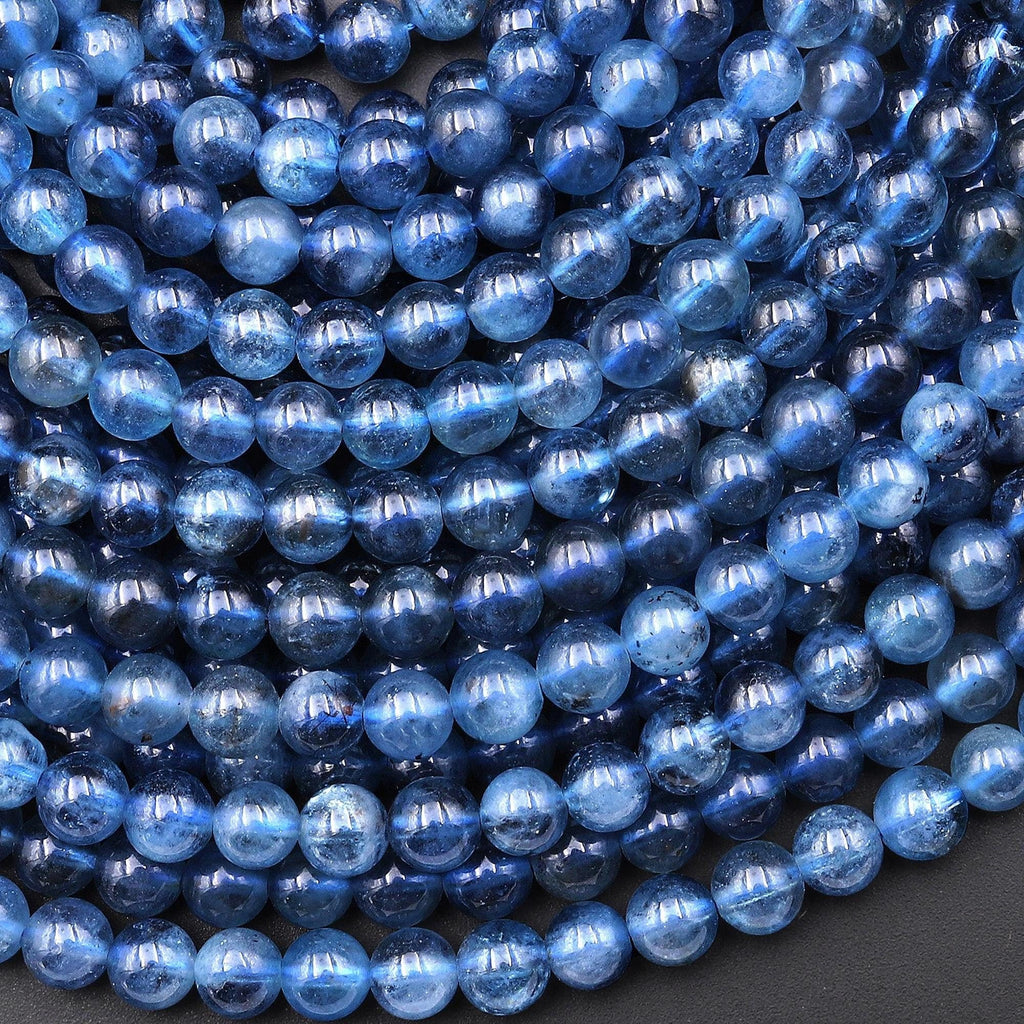 Natural Deep Sapphire Blue Santa Maria Aquamarine 6mm Smooth Round Beads Gemstone 15.5" Strand