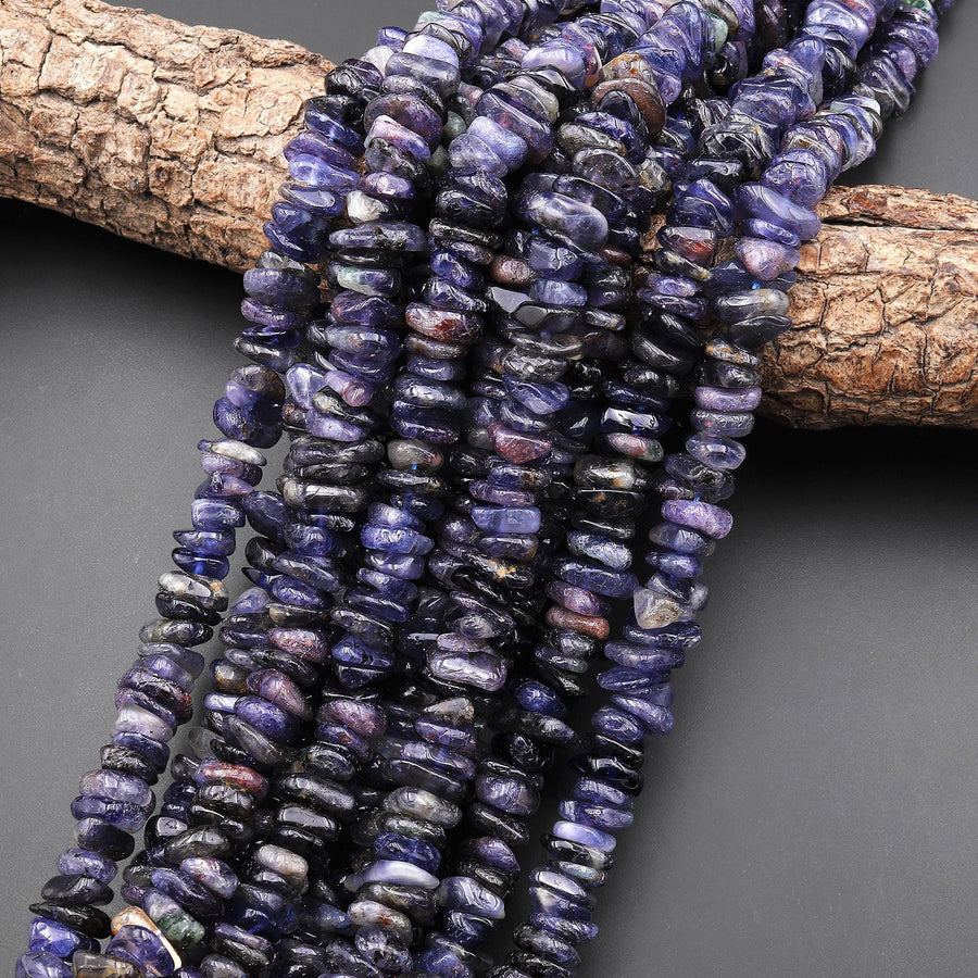 Natural Sunstone Iolite Freeform Rondelle Beads 15.5" Strand