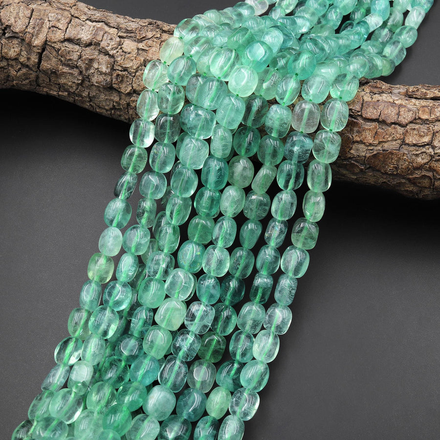 Natural Green Fluorite Freeform Pebble Nugget Beads 15.5" Strand